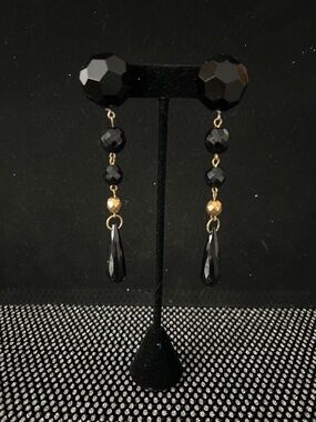 Black Faceted and Gold Drop Earrings